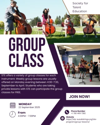 Two weeks until group classes start up again! STE offers a variety of group classes including Suzuki String Groups, Orchestra, Improvisation,  Chamber Group , Choir, Jazz Ensemble, Piano and Guitar Groups, etc. Weekly group lessons are usually offered on Monday evening between 4:30-7:30, September to April. Ensembles, Choir, and Piano/Guitar groups are on other weekdays. Students who are taking private lessons with STE can participate the group classes for FREE. You will receive member sign-up emails. 

#FultonPlaceCommunityLeague #Capilano #Fulton #suzukiviolinmethod #suzukimethod #cello #violin #viola #bass #guitar #piano #Edmontonmusicscene #EdmontonSchools
