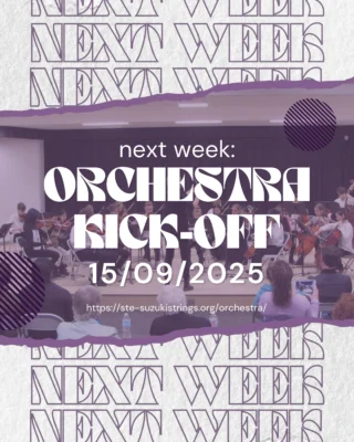 Happy Friday! Wrapping up week 2 of private lessons, with one more week before group lessons begin. NOTE: Orchestra kicks off THIS coming Monday at 4:30pm in Studio 1. See you there! 

Unsure about ensemble schedules? Please refer to our calendar: https://ste-suzukistrings.org/calendar/
Any other inquiries, don't hesitate to call us at 780-469-7382