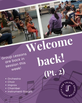 Welcome back (again) for our group classes attendees! This week our ensemble and group rehearsals begin again - bring your sheet music for orchestra and chamber, your voice for choir, and your creativity for improv! See you soon!