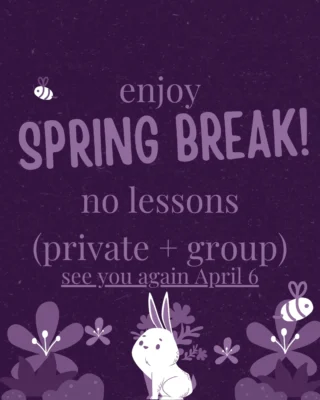 No classes this week (private and group) STE is closed for spring break! See you again on April 6. 

NOTE: Easter Monday and the Tuesday after will not have group classes, regular group classes will commence April 13 and 14.